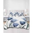 thumbnail image 3 of Blue Spring Floral Summer Quilt Set Twin Size, Soft Microfiber Quilted Bedding Set with 2 Pillow Shams, Tulip Blooming Summer Botanical Lightweight All Season Bedspread Coverlet for Bedroom 68"x86", 3 of 6