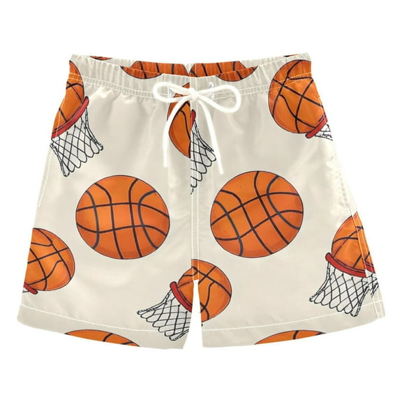 ALAZA Boys Swim Trunks Basketball Beach Board Shorts Drawstring Swimsuit S