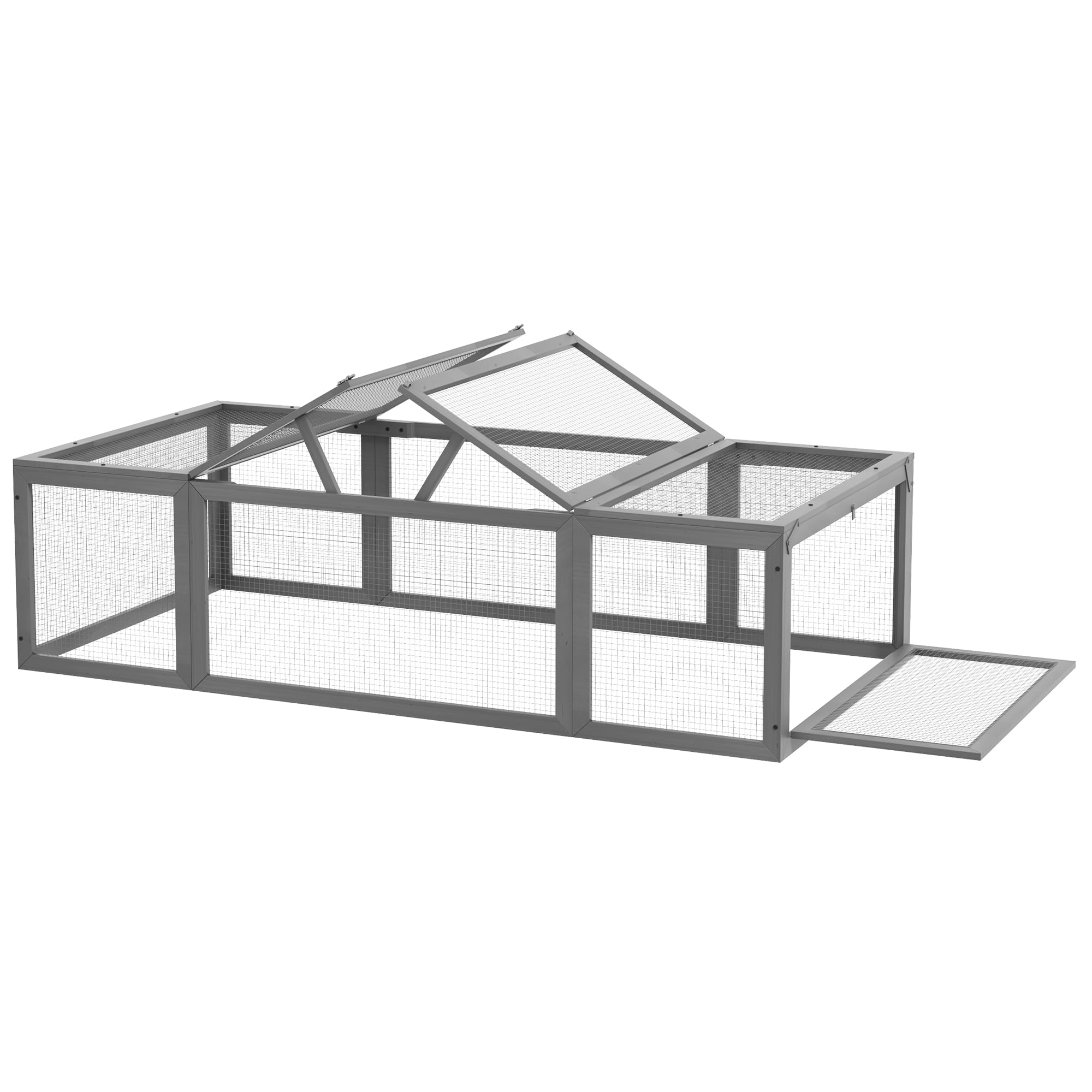 Large Wooden Rabbit Hutch with Outdoor Run, Lockable Doors, Fir Wood & Galvanized Wire, Gray, for Rabbits, Guinea Pigs, Chickens