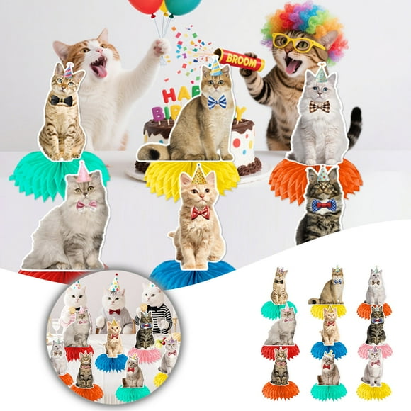 9Pcs Cat Honeycomb Centerpieces for Cat Theme Birthday Party Decoration for Indoor and Outdoor Celebrations 9PCS