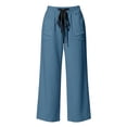 thumbnail image 6 of Women's Linen Wide Leg Pants Elastic Waist Drawstring Casual Trousers With Pockets For Summer Beach, 6 of 6