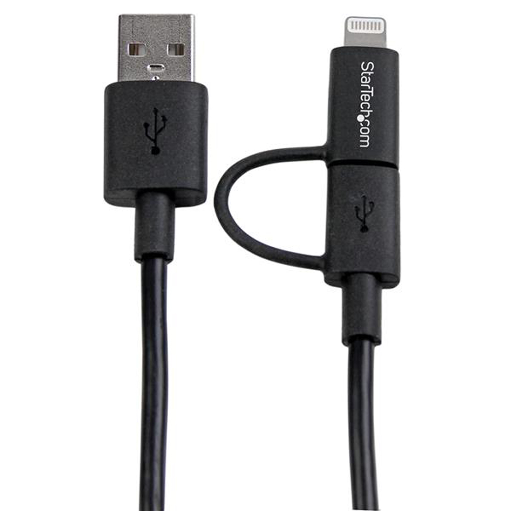 StarTech.com Apple Lightning or Micro USB to USB Cable - 1m (3ft), Black