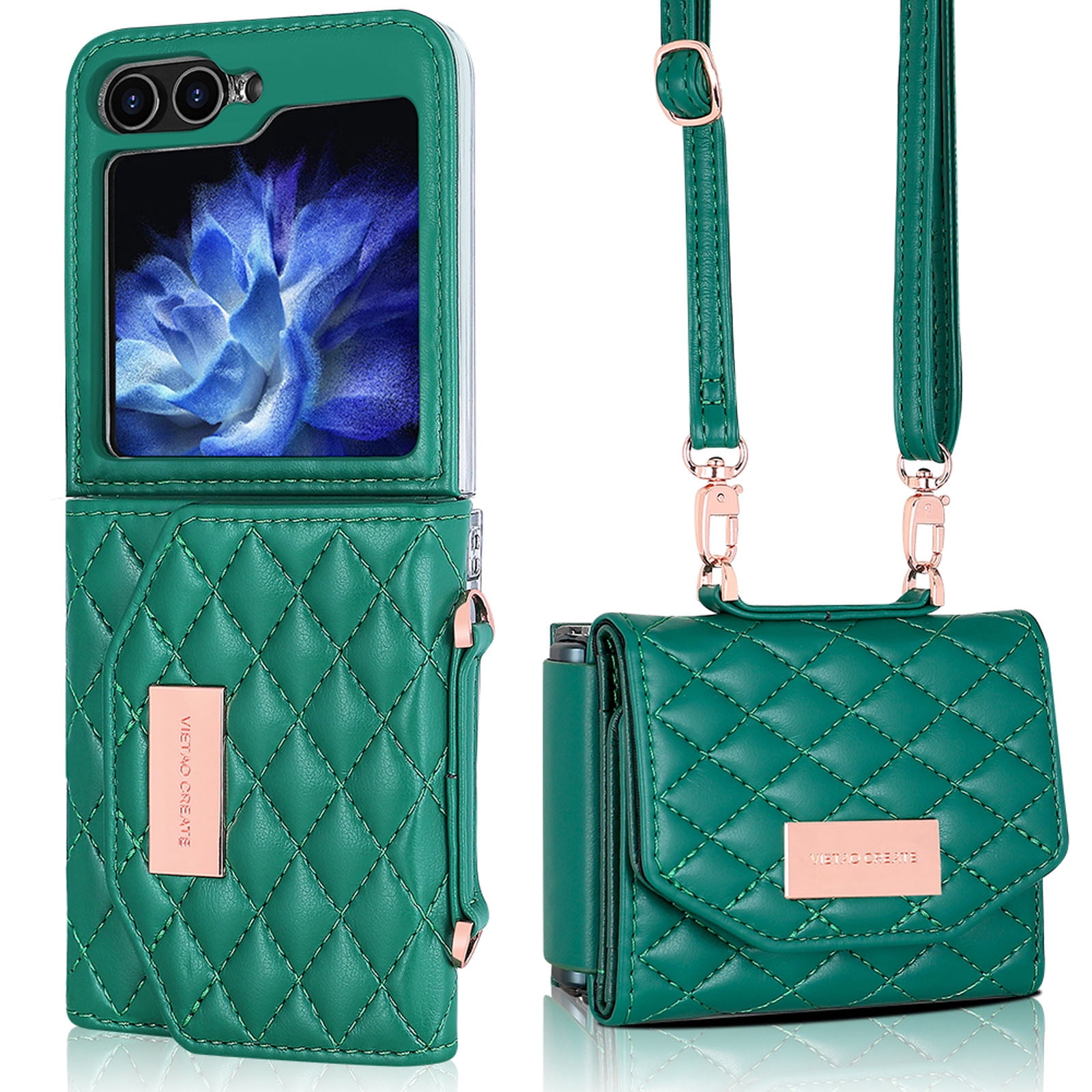 for Samsung Galaxy Z Flip 6 Case with Card Slots, [Crossbody Strap] [RFID Blocking] Women Girls PU Leather Wallet Case Lanyard Crossbody Bag Phone Case for Samsung Galaxy Z Flip 6,Green