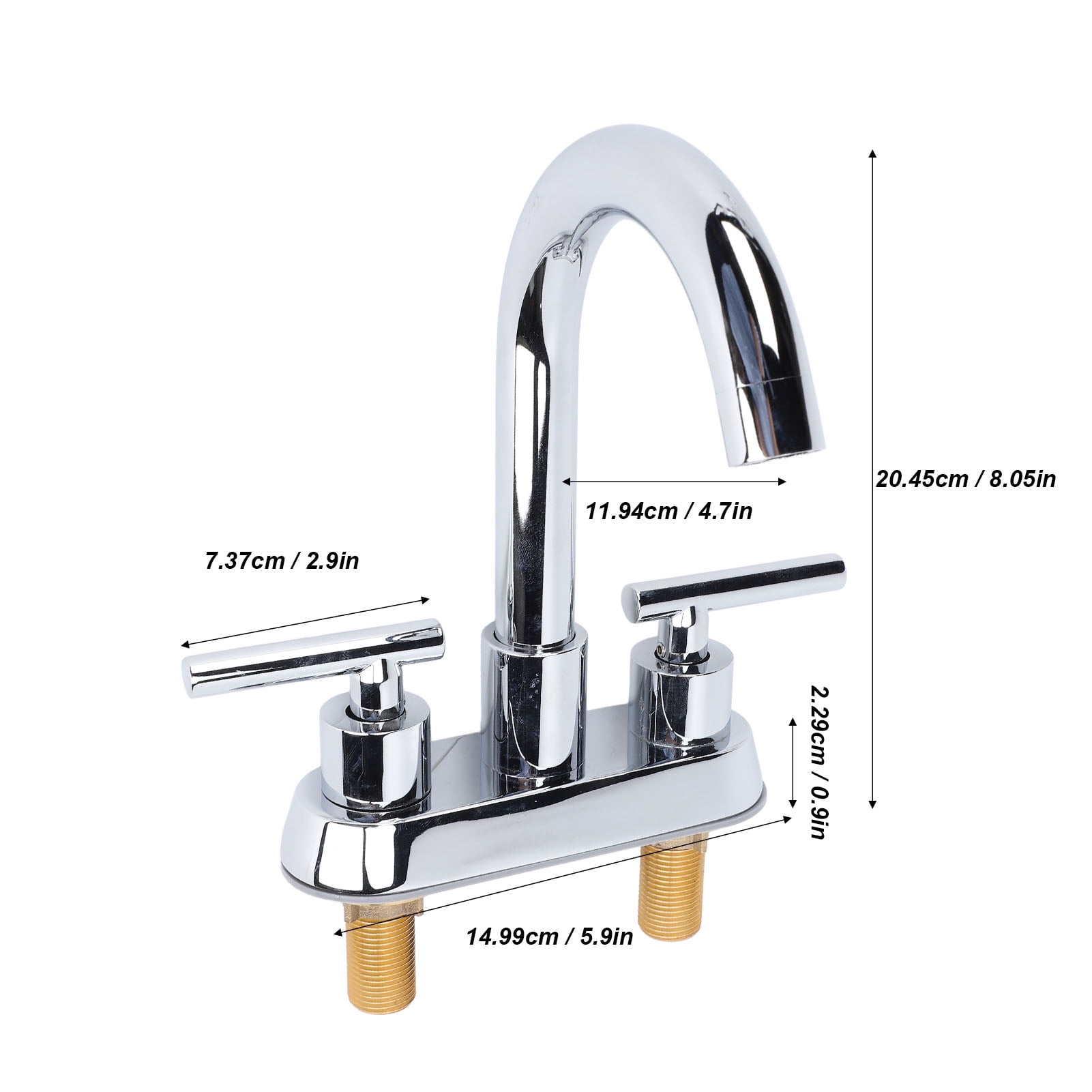 BIMZUC Double Handle Sink Faucet, 304 Stainless Steel Anti-Splash Bathroom Vanity Faucet, Chrome