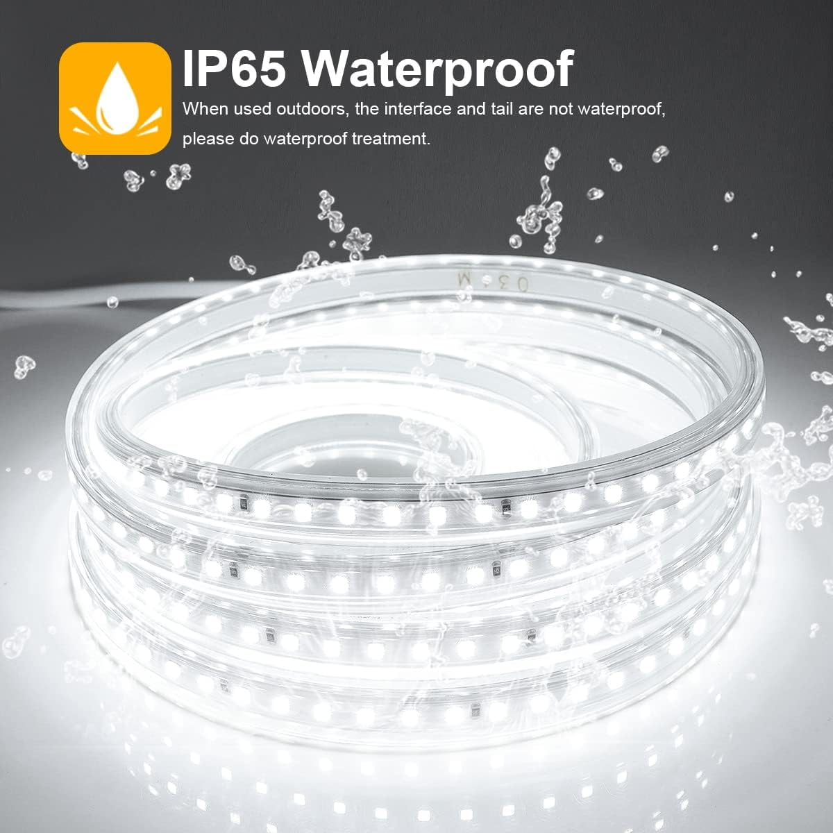 9.84FT LED Light Strip Outdoor Waterproof, 6500K Super Bright LED Tape Lights,110 V White Rope Lights,360 LEDs Strip Lighting for Bedroom, Backyards, Garden