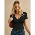 thumbnail image 6 of MOYIKO Slim Fitted T Shirts for Women Deep V Neck Short Sleeve Tees Elegant Summer Tops, 6 of 8