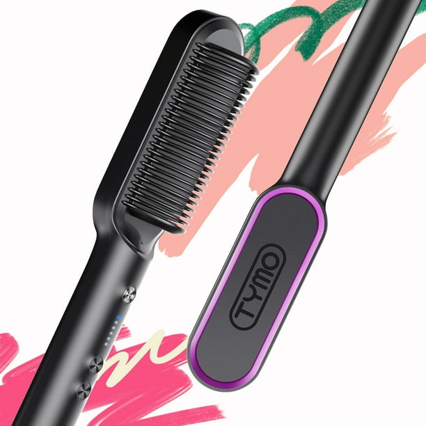 TYMO RING Hair Straightener Brush Black – Hair Straightening Iron with  Built-in Comb, 20s Fast Heating & 5 Temp Settings & Anti-Scald 