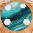 thumbnail image 2 of Teal Marble Gold Wave Pattern Round Fitted Tablecloth with Elastic Edge,Dining Table Cover Waterproof,Outdoor Round Tablecloth for Camping,Dining,Indoor and Outdoor, 2 of 7