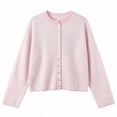 thumbnail image 2 of DailyTrove Women Striped Knit Cardigan Long Sleeve Button Front Crew Neck Casual Cropped Knit Outerwear, 2 of 3