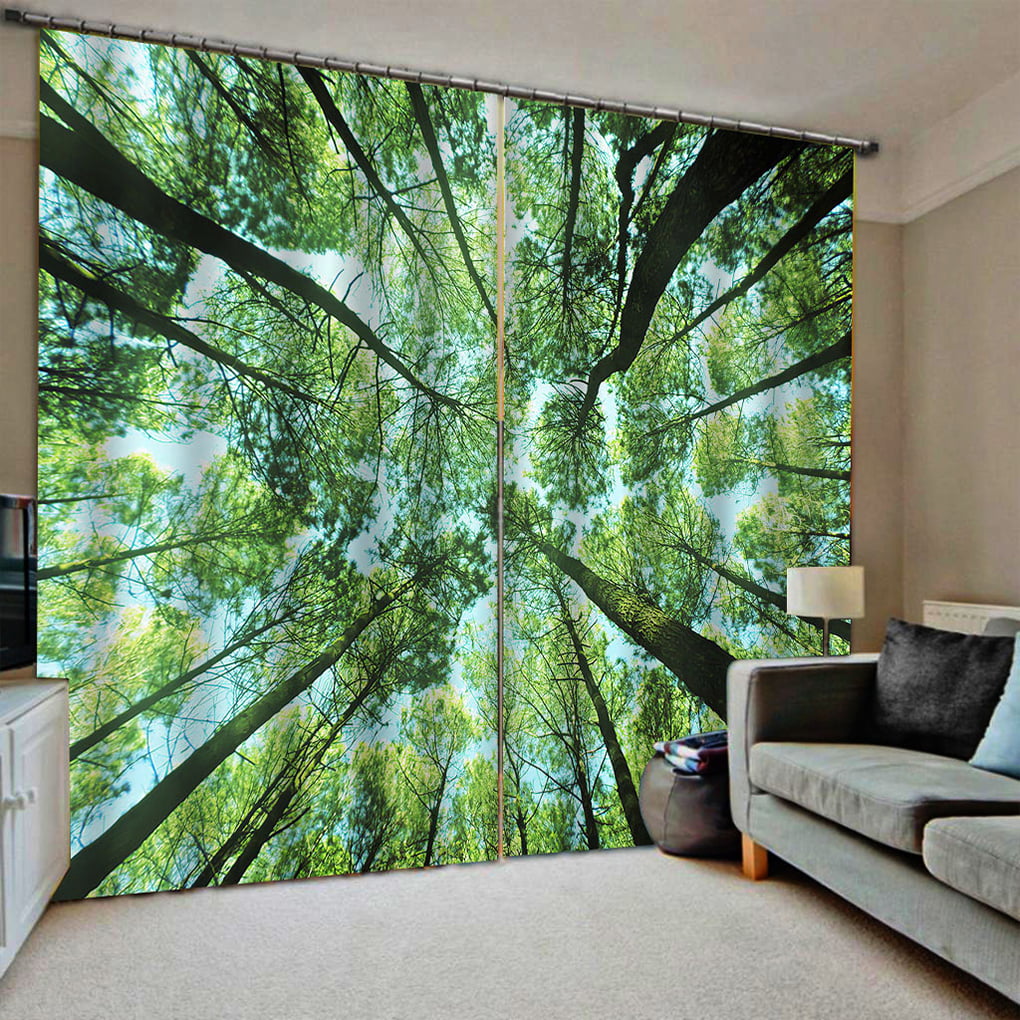Green Jungle Mountain Stream 3D Printing Window Curtains Blockout Drape Fabric 