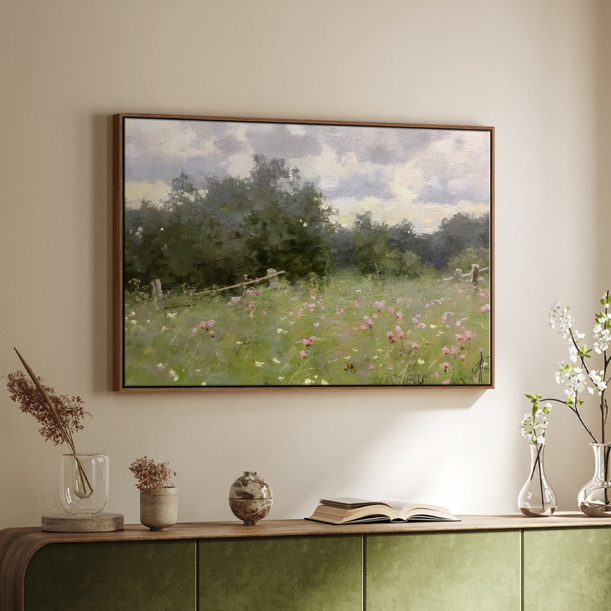 Vintage Landscape-CCLXIV By Wexford Home Framed in Walnut Wood Gallery Wrapped Canvas 27 in. x 41 in.