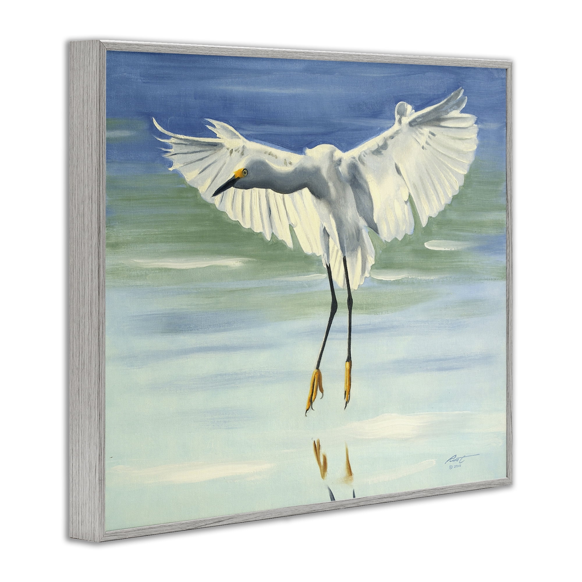 Stupell Industries Snowy Egret on Beach Animals & Insects Painting Gray Framed Art Print Wall Art, 20 x 16