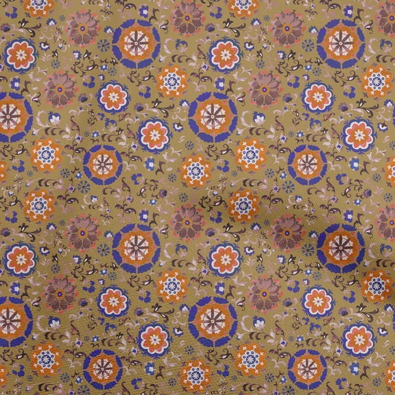 oneOone Cotton Flex Tawny Brown Fabric Asian Suzani Sewing Fabric By The Yard Printed Diy Clothing Sewing Supplies 40 Inch Wide