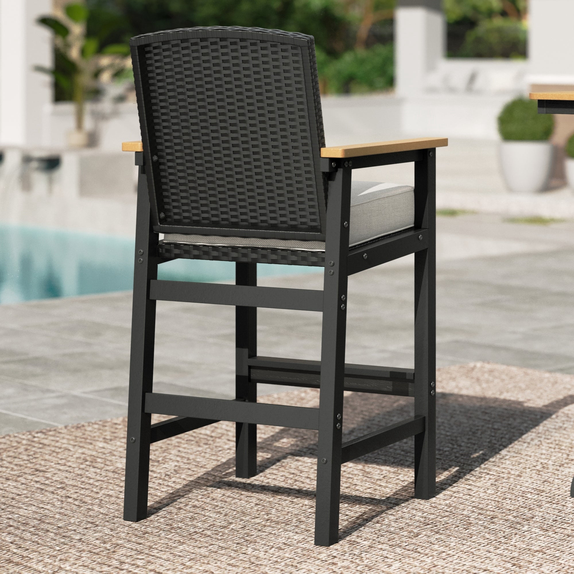 MF Studio 3-Piece HDPE Outdoor Bar Table and Chairs Set, Patio Dining Bar Bistro Table Set with Oversize Counter High Bar Stool, Black
