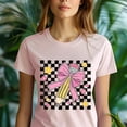 thumbnail image 5 of Cute Pink Pencil Graphic Tee – Retro Checkered Teacher Shirt, Azalea, Size L, 5 of 6