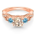 thumbnail image 2 of Gem Stone King 18K Rose Gold Plated Silver Peach Morganite Swiss Blue Topaz and White Moissanite Engagement Ring for Women (1.17 Cttw, Gemstone October Birthstone, Round 6MM and 3MM, Size 7), 2 of 4