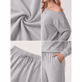 thumbnail image 2 of JWD Women's Off Shoulder 2 Piece Knit Matching Set Long Sleeve Pullover Top with Drawstring Wide Leg Pants Light Gray L, 2 of 6