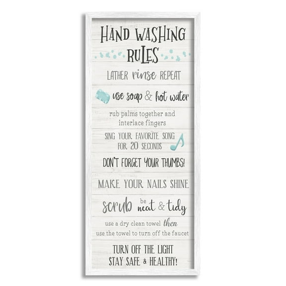 Stupell Industries Hand Washing Rules Bathroom Guide Positive Hygiene, 13 x 30, Design by Natalie Carpentieri