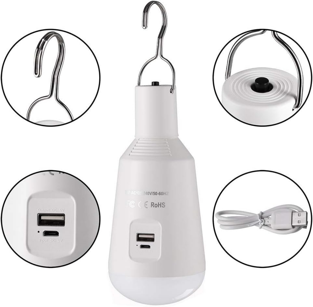 Emergency LED Light Rechargeable Tent Lamp Hiking Backpacking Night E27 Bulb Portable Cordless Hanging Lantern Lighting