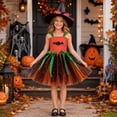 thumbnail image 2 of Toddler Girls Halloween Tulle Dress Girls Mesh Overlay Dress With Pumpkin Appliques Party Dance Performance Dress Lightweight Fabric, 2 of 7