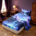 thumbnail image 2 of Homewish Blue Galaxy Twin Sheets for Kids Girls, Stars Moon Waterfall Bedding, 3 Pieces, 1 Flat Sheet, 1 Fitted Sheet and 1 Pillowcase, 2 of 6