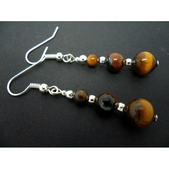 K-KED A PAIR OF TIGERS EYE SILVER PLATED EARRINGS. NEW.