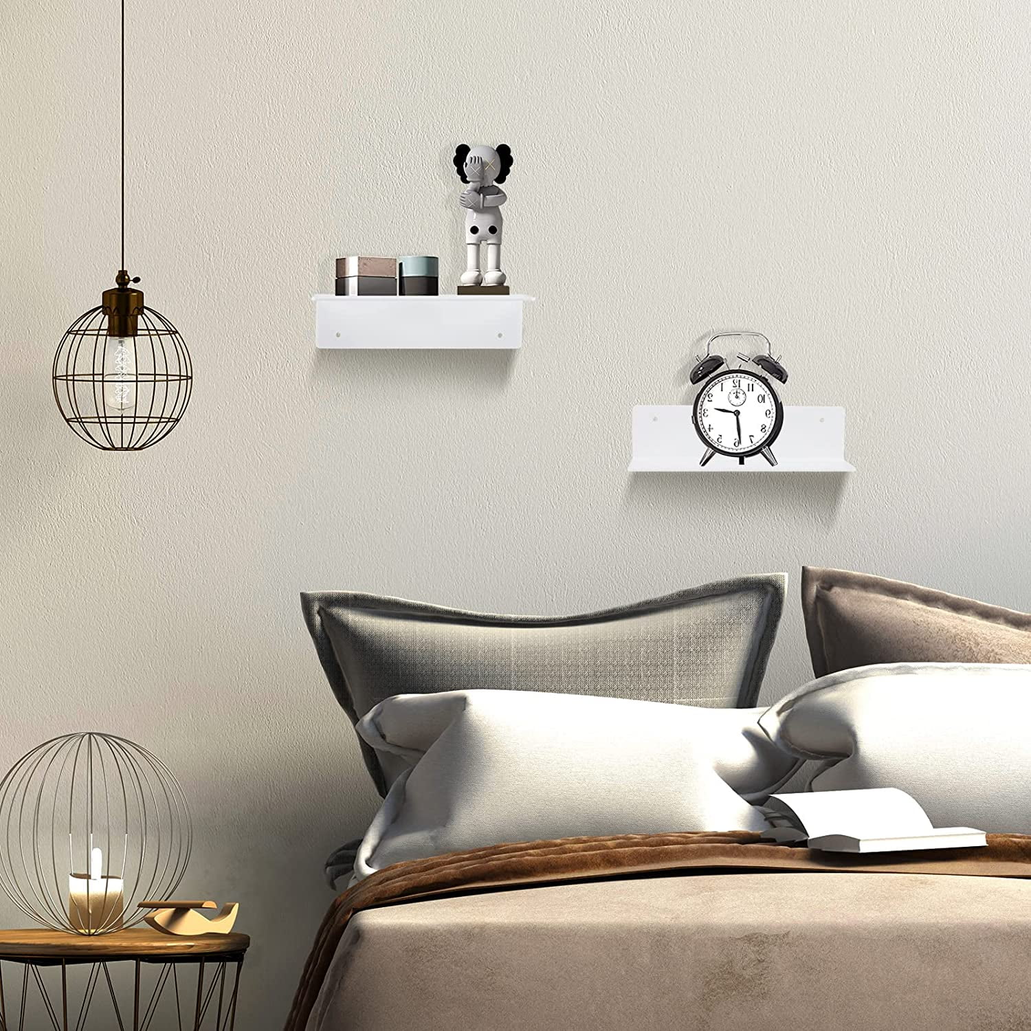 9 Inch Acrylic Floating Shelf No Drill Adhesive Wall Shelf Set of 4 for Funko Pop Storage, Floating Shelves Damage-Free Expand Wall Space for Living Room, Bathroom, Gaming Room, Office - White