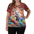 thumbnail image 4 of Short Sleeve V Neck T Shirt with Cartoon Bunny and Egg Print Soft Lightweight Pullover Top for Women and Teens Ginger B 2XL, 4 of 5