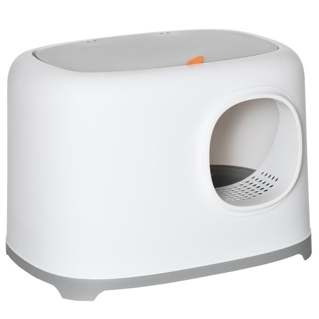 PawHut Cat Litter Box, Open Top Kitty Litter Pan w/ Anti-Sand Tunnel, White