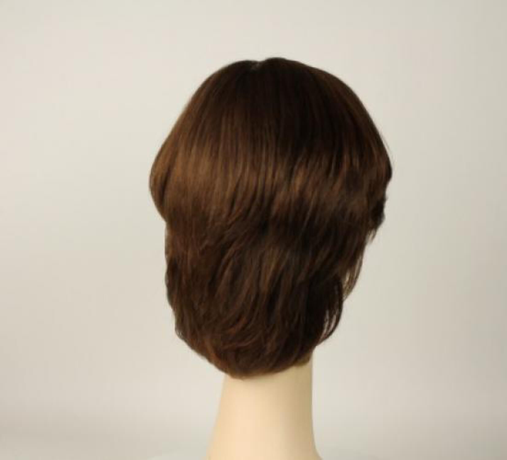 European Human Hair Freeda Wig Regina Brown With Reddish Highlights Multi-Directional Skin Top Size L