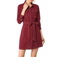 thumbnail image 6 of Allegra K Women's Contrast Line Long Sleeves Belted Waist Dress with Pockets, 6 of 7