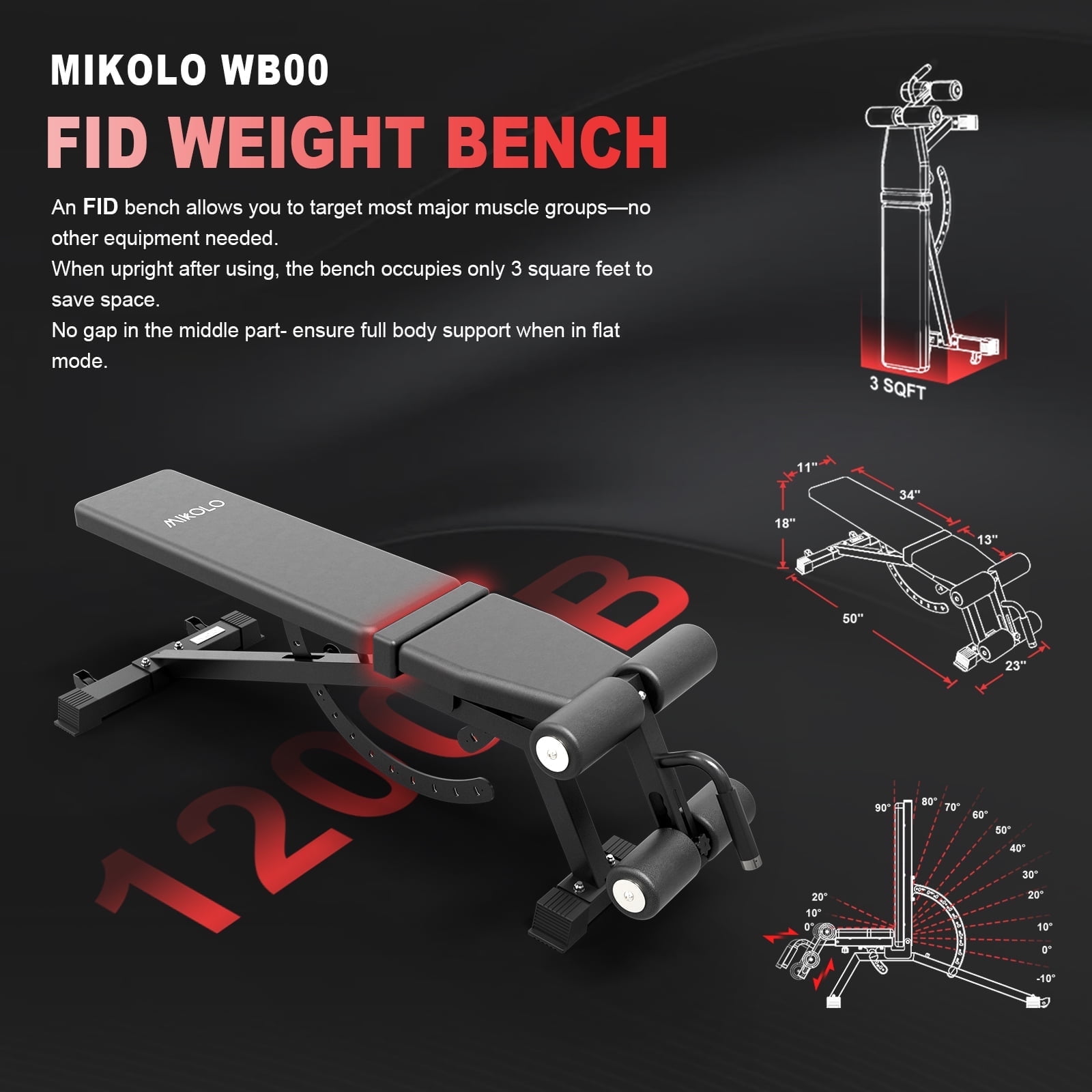 Mikolo Rubber Hex Dumbbell Set with Racks and FID Weighted Bench, Options in 450lbs, Strength Training Weight Set Home Gym