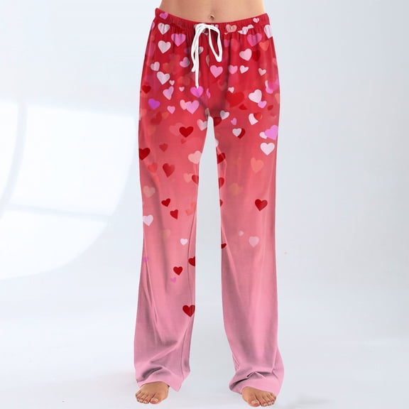 Valentines Pajamas Pant for Women Heart Graphic Holiday Long Pj Pants Soft Pajama Lounge Pants Cozy Valentines Day Gifts Pajamas Women