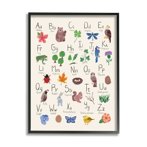 Stupell Industries Animal Alphabet on Beige Landscape Painting Black Framed Art Print Wall Art, 11 x 14