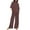 Brown womens sets, variant on ABPWLY Lounge Sets for Women Lounge Sets for Women Casual Plus Size 3/4 Sleeve Tops Elastic Waist Pocket Linen Pants 2 Piece Sets Solid Outfits Women Clothing