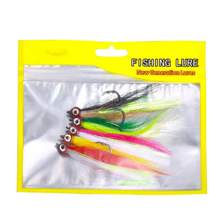 5 Pcs Fishing Bucktail Teaser Hooks High Carbon Steel Hooks with Feather  Skirt 
