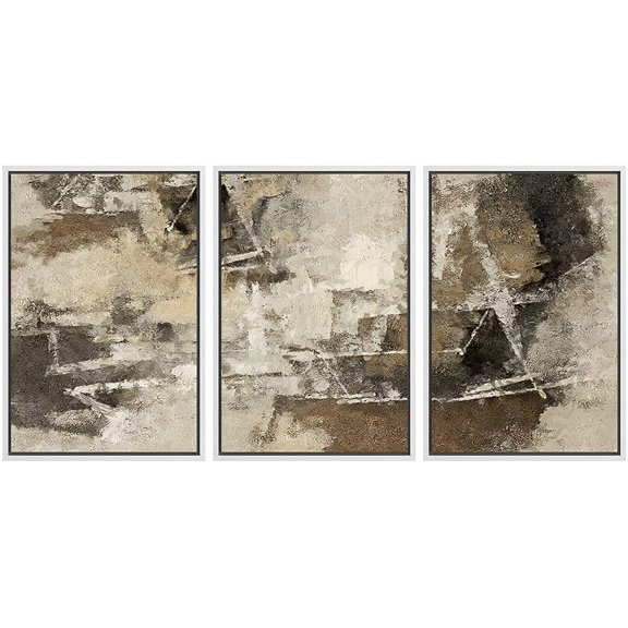 wall26 Framed Canvas Print Wall Art Set Grunge Tan Black Paint Stroke Landscape Abstract Shapes Illustrations Modern Art Decorative Multicolor for Living Room, Bedroom, Office - 24"x36"x3 W