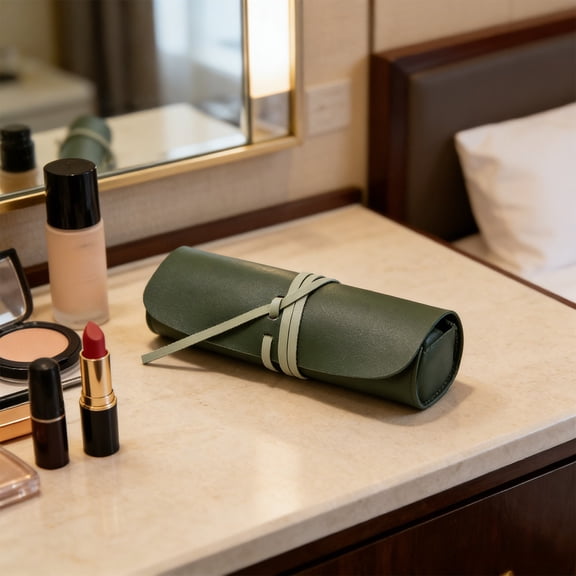 HOARBOEG Korean Style Makeup Brush Roll, Double Sided Leather Cosmetic Organizer Pouch for Travel, Portable Brush Holder for Eyebrow Pencil Eyeshadow Brushes