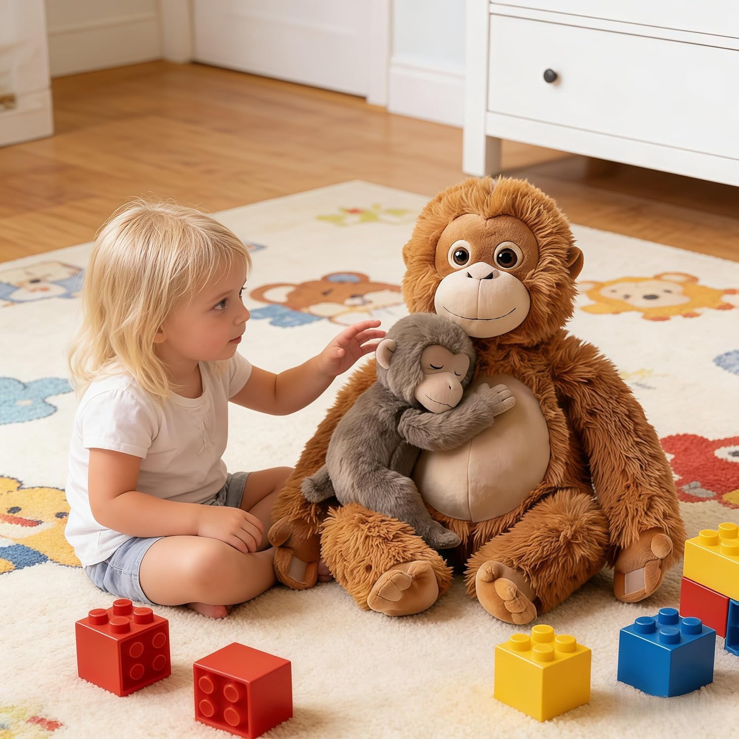Punch Monkey Plush, Orangutan Plush with Baby Monkey Soft Toy, Washable & Safe for Fans, Realistic Soft Cuddly Monkey Toy