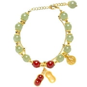 BAUT Elegant Women Bracelet Gold Color Chain Peanut Pendant Double Layer Bracelet Glass Beads Apparel Bracelet Unisex Bracelet Imitation Jade Bracelet PEANUT