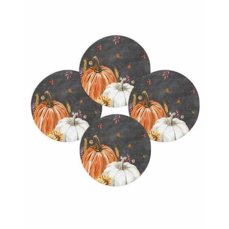Fall Round Placemats Set of 4 Harvest Pumpkin Place Mats Thanksgiving Woven Placemat Bird Autumn Maple Leaves Black Circle Braided Table Mat for Kitchen Dining Table Autumn Party Home Decor 15 Inch