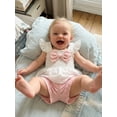 thumbnail image 4 of Loicainy Toddler Baby Girl Summer Clothes 6 12 18 24 Months 2T 3T 4T Casual Decorative Bow Smocked Flying Sleeve Tops and Flower Shorts 2 Pcs Outfits Set, 4 of 8