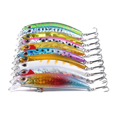 HENGJIA Fishing Lures Hard Bait Minnow VIB Lure with Treble Hook Life-Like Swimbait Fishing Bait Popper Crankbait Sinking Lure for Trout Bass Walleye Redfish 10PCS