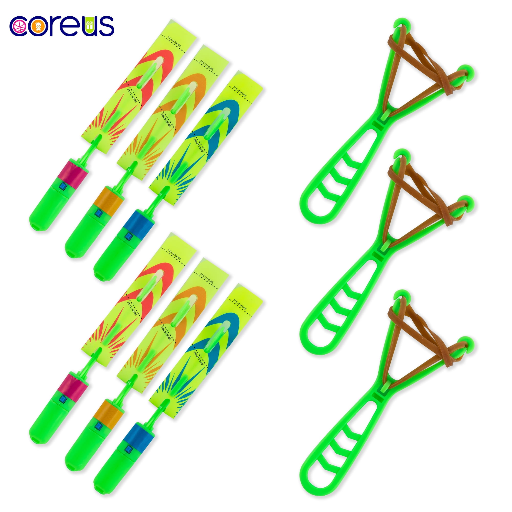 Rocket Slingshot Helicopters with LED Lights 6 Pcs Helicopters 3 Pcs Rocket Launchers Toy for Kids New Upgraded