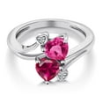 thumbnail image 3 of Gem Stone King 925 Sterling Silver Pink Created Sapphire Red Created Ruby and White Moissanite Ring for Women (1.79 Cttw, Heart Shape 6MM, Gemstone September Birthstone, Size 8), 3 of 6