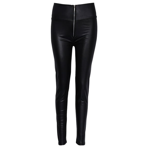 ZPAQI Women High Waisted Zipper Pencil Pants Black Faux Leather Legging with Zipper