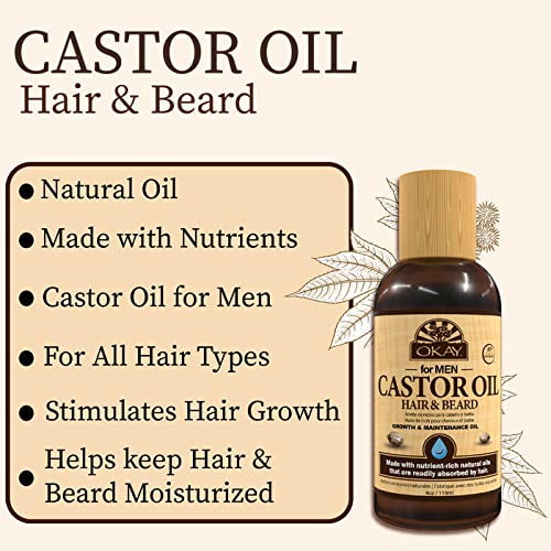 OKAY Men Castor Oil Beard and Hair Growth Oil 4oz Lightweight Formula for Strengthening Hair