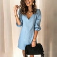 thumbnail image 4 of Odeerbi Denim Dress for Women Plus Size Jean Dress Fashion 2025 Casual V Neck Short Sleeve Dress Light Blue, 4 of 8