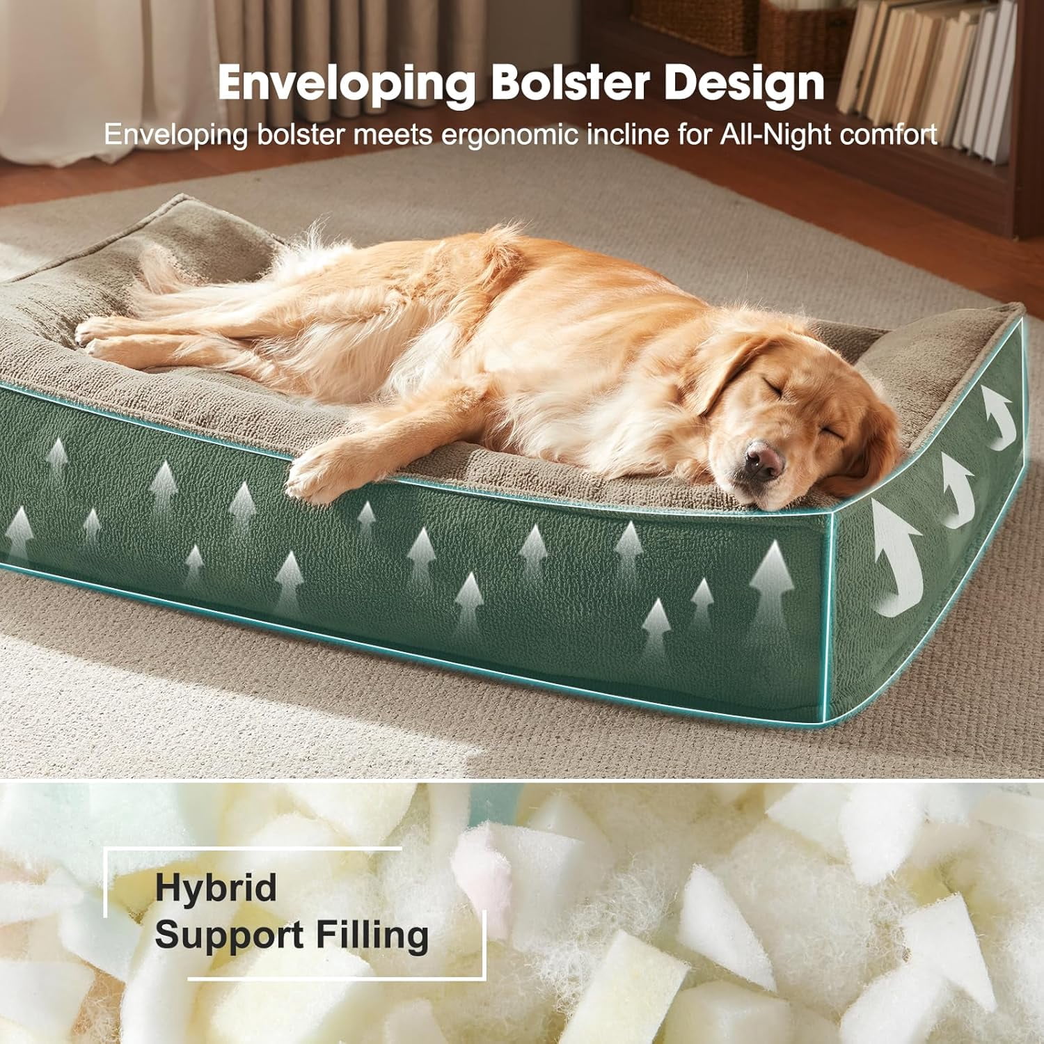 Orthopedic Dog Beds Large Sized Dog, Extra Thick Supportive Comfort Pet Sofa, Ergonomic Slant Dog Couch Bed with Removable Washable Cover, Ultra Soft Surface & Non-Slip Bottom, Brown, 38"