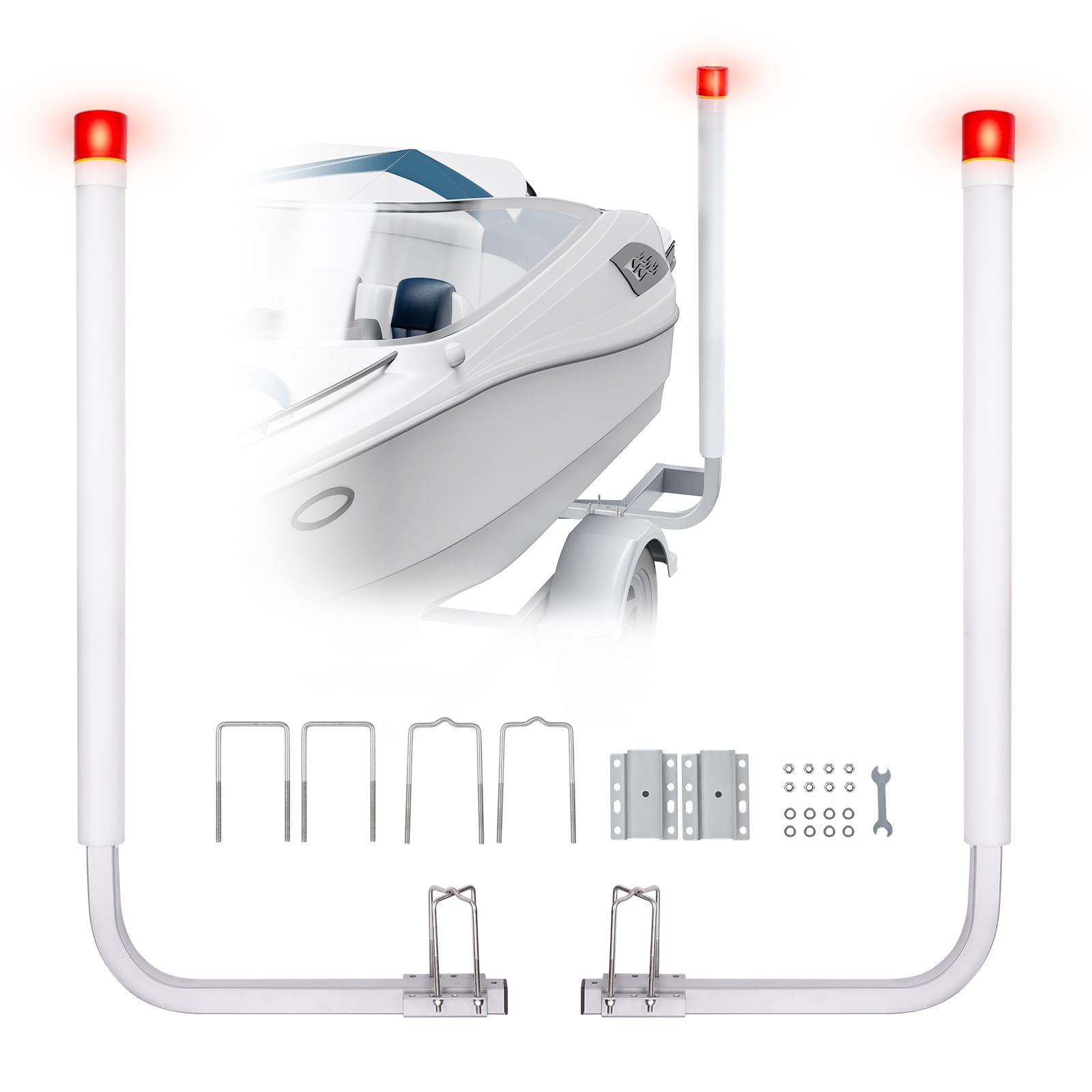 KFFKFF Marine Trailer Guide Set, 46” LED Illuminated Guide Poles, Pair of Galvanized Steel, Corrosion-Resistant, with PVC Covering, Suitable for Ski, Fishing, and Sailboat Trailers 2024